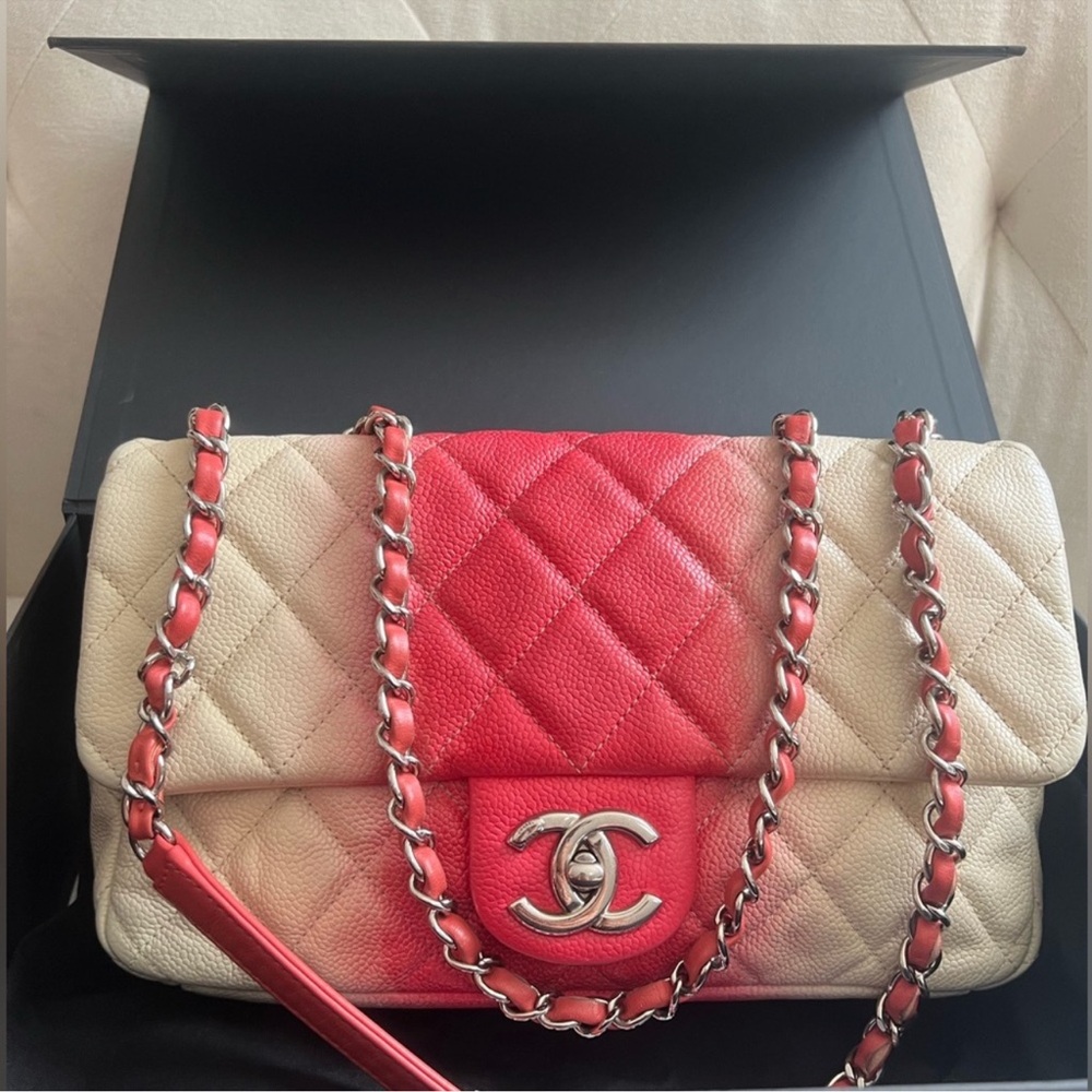 Chanel Caviar Medium Pink & White Ombre Flap Bag W/COA card